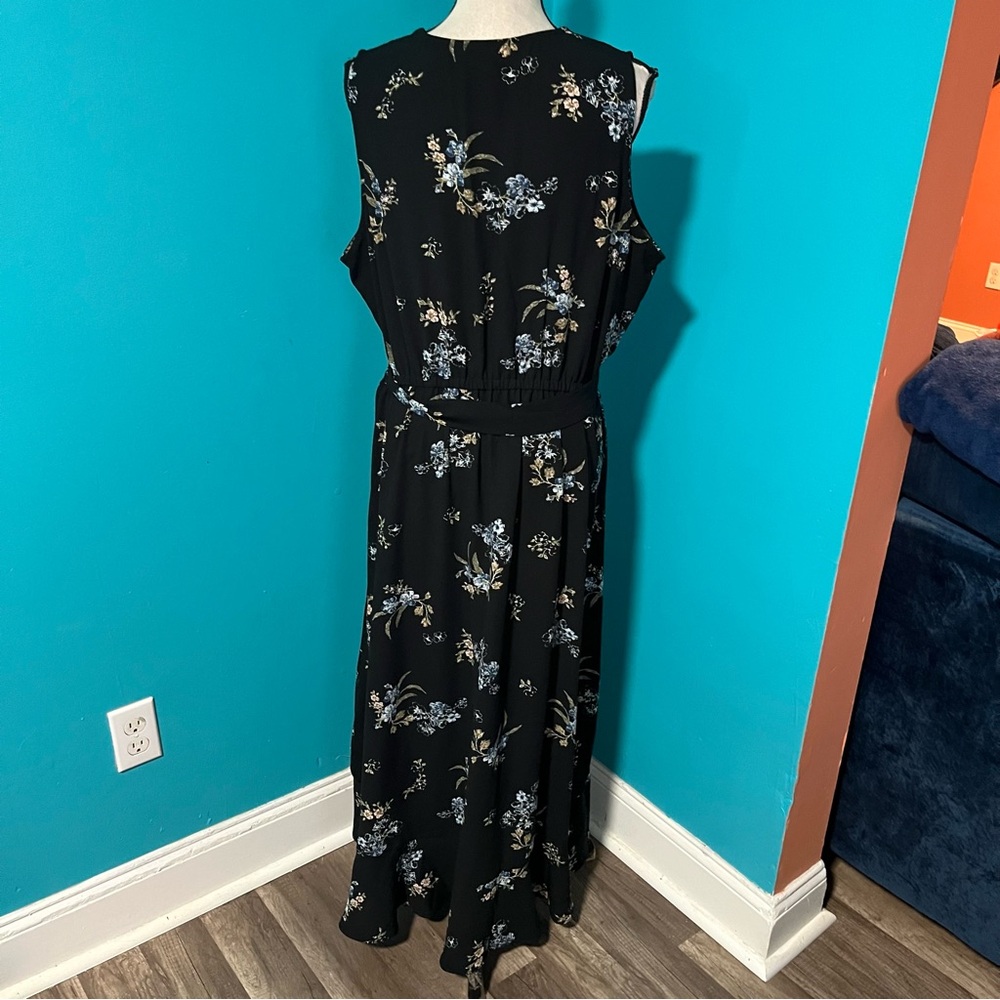Chelsea Studio 18/20 Black Floral Print Surplice Belted Ruffle Dress - Picture 4 of 5